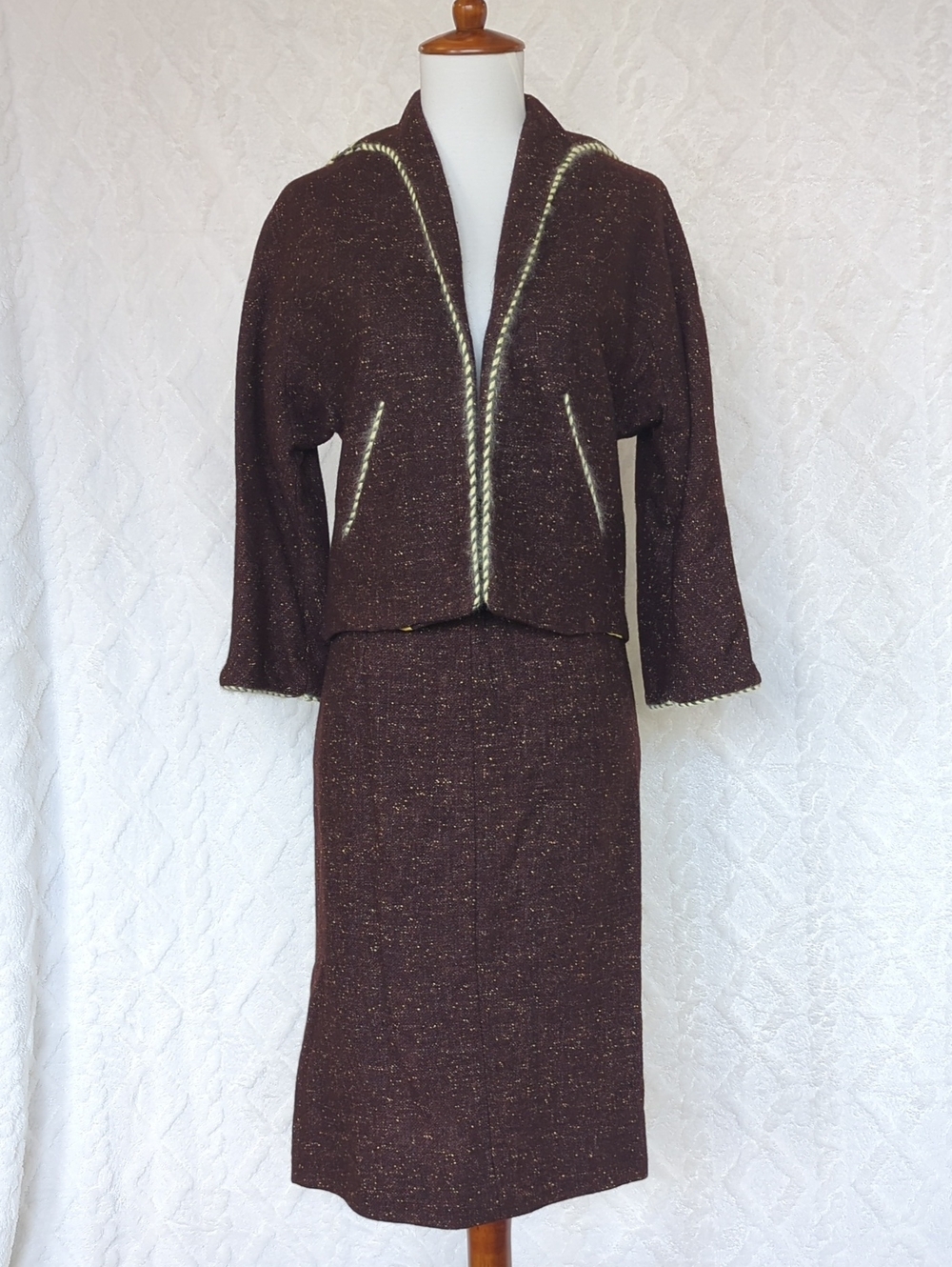 Brown Tweed Pencil Skirt - Women's Classic Knee-Length